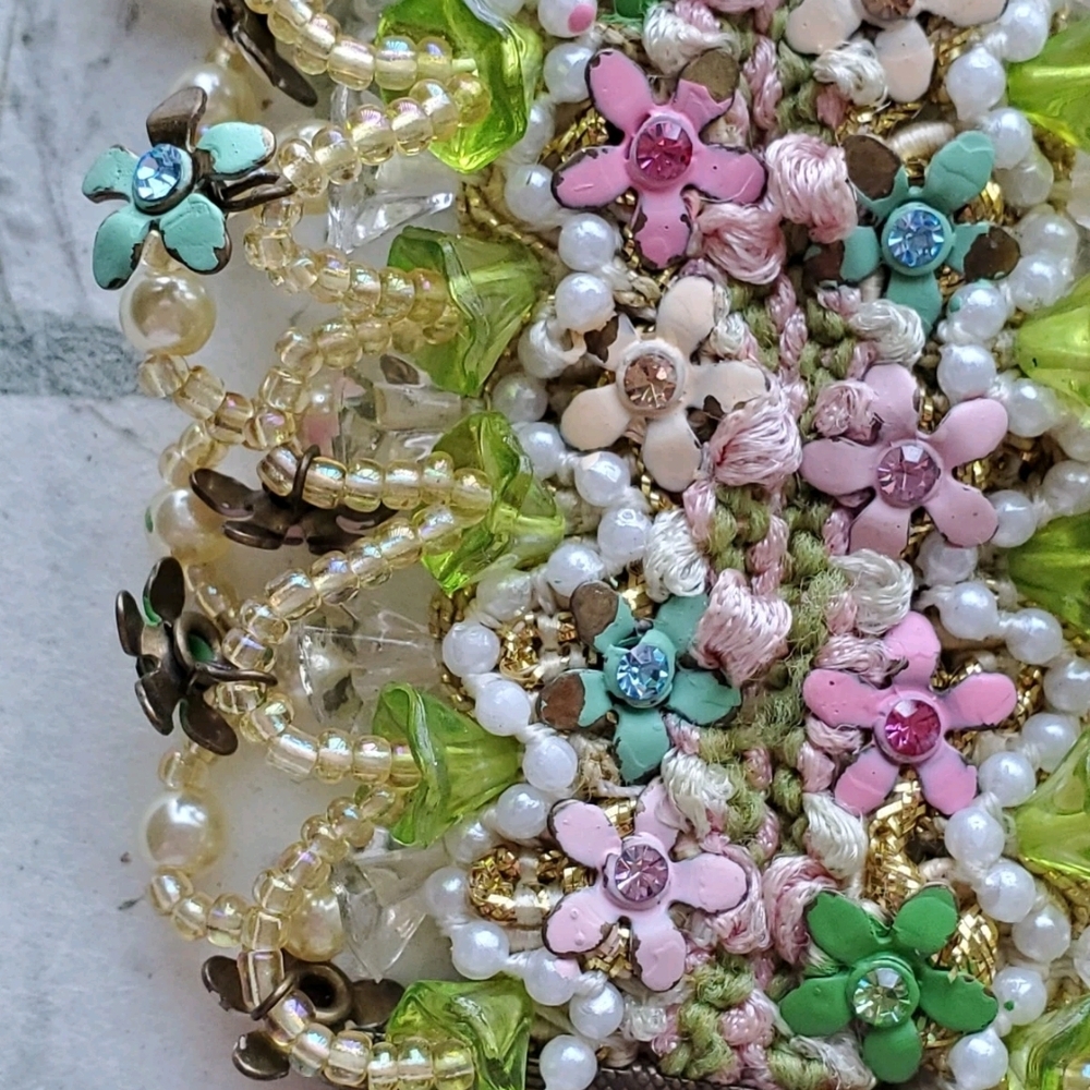 Vintage Estate Michal Negrin Floral Fabric Bracelet Victorian - Picture 6 of 16